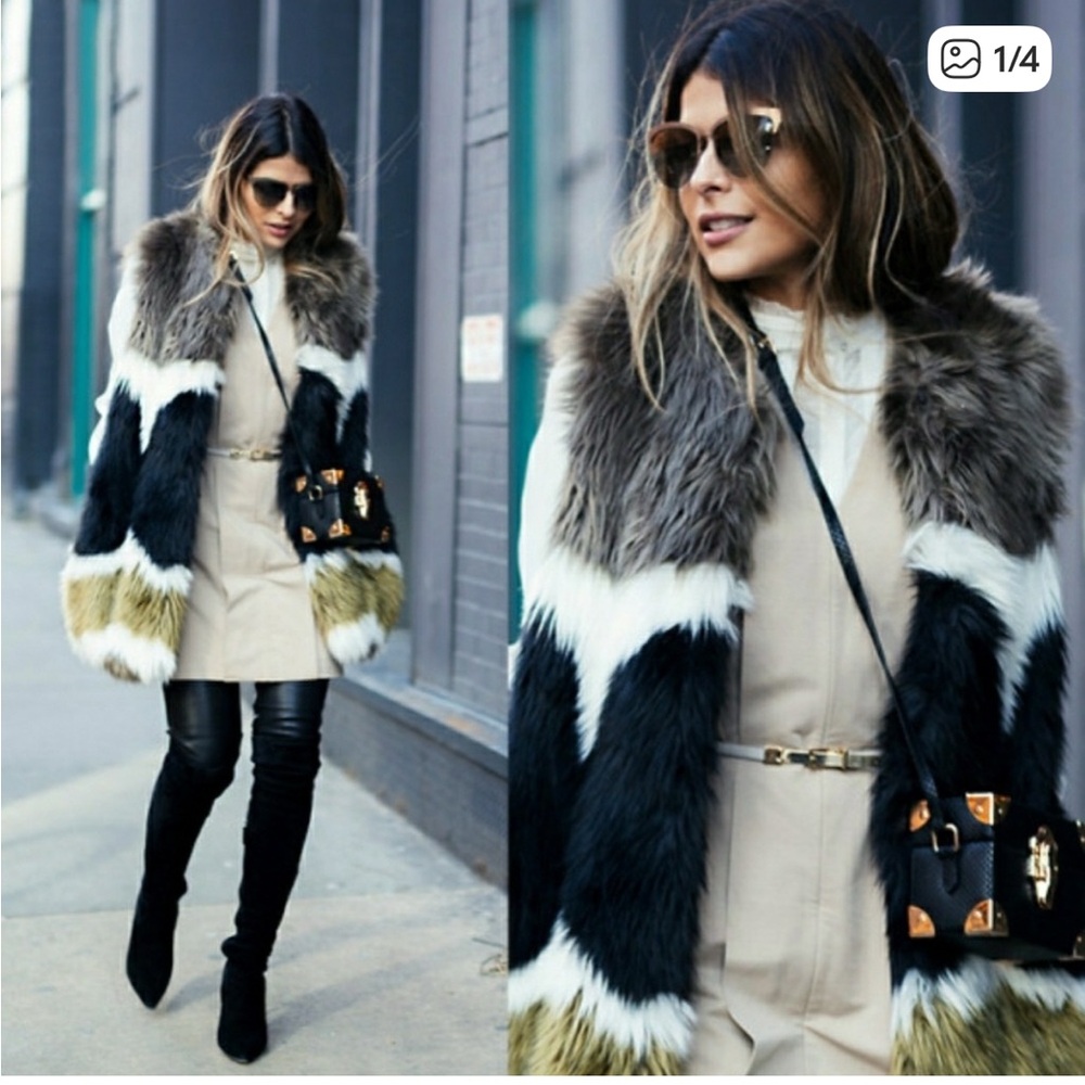 Stylish Dawn Levy Women's Faux Fur Coat - Black, Gray, White, Brown- Small